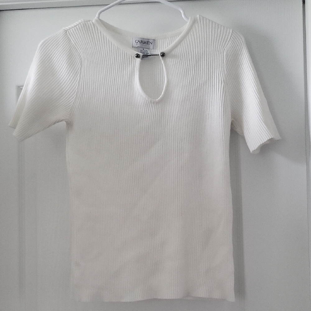 White Ribbed Cut Out Top Sweater - S
